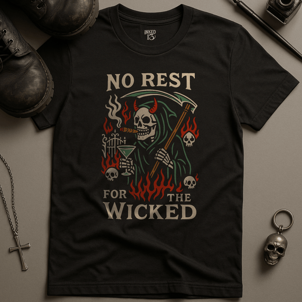 Printify T-Shirt Black / S No Rest For The Wicked T-Shirt