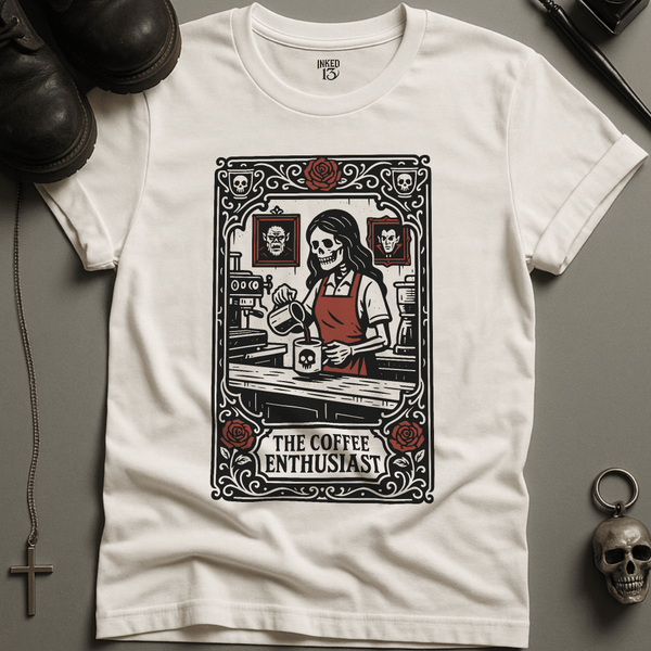 Printify T-Shirt White / S Coffee Enthusiast Tarot T-Shirt