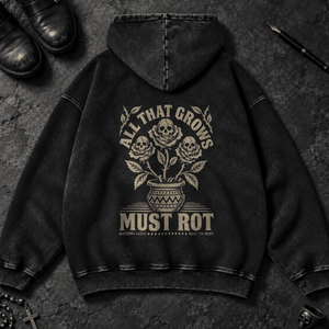 All That Grows Washed Hoodie - Black Beauty - S - Inked 13 Ltd Unisex alternative tattoo apparel