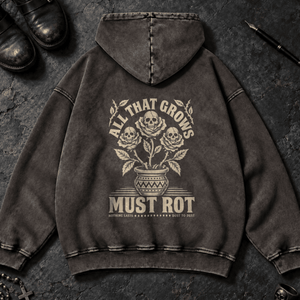 All That Grows Washed Hoodie - Dark Gray - S - Inked 13 Ltd Unisex alternative tattoo apparel