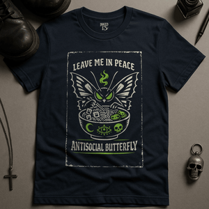 Antisocial Butterfly T-Shirt - Navy - S - Inked 13 Ltd