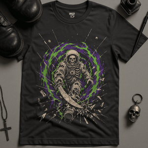 Astronaut Demonic Shatter T-Shirt - Dark Grey - S - Inked 13 Ltd Unisex alternative tattoo apparel