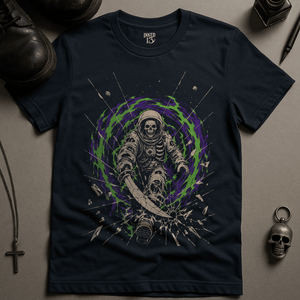 Astronaut Demonic Shatter T-Shirt - Navy - S - Inked 13 Ltd Unisex alternative tattoo apparel