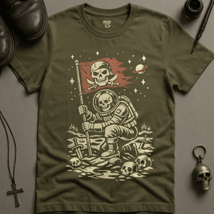 Astronaut Pirate T-Shirt - Military Green - S - Inked 13 Ltd