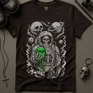 Astronaut Slimy Skull T-Shirt - Brown - S - Inked 13 Ltd Unisex alternative tattoo apparel