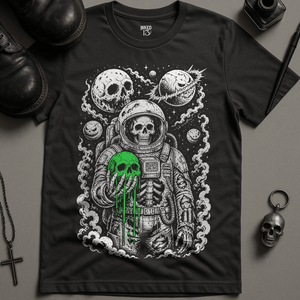 Astronaut Slimy Skull T-Shirt - Dark Grey - S - Inked 13 Ltd Unisex alternative tattoo apparel