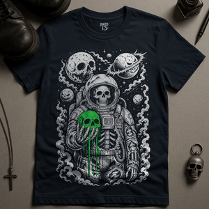 Astronaut Slimy Skull T-Shirt - Navy - S - Inked 13 Ltd Unisex alternative tattoo apparel