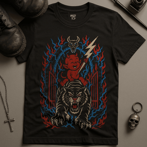 Baby Devil Tiger Tattoo T-Shirt - Black - S - Inked 13 Ltd Unisex alternative tattoo apparel