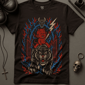Baby Devil Tiger Tattoo T-Shirt - Brown - S - Inked 13 Ltd Unisex alternative tattoo apparel