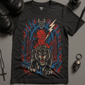 Baby Devil Tiger Tattoo T-Shirt - Dark Grey - S - Inked 13 Ltd Unisex alternative tattoo apparel