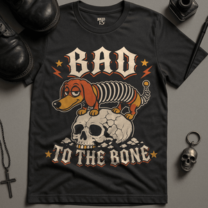 Bad To The Bone T-Shirt - Dark Grey - S - Inked 13 Ltd Unisex alternative tattoo apparel