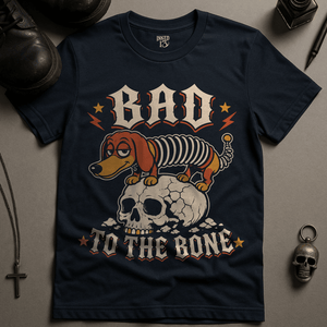 Bad To The Bone T-Shirt - Navy - S - Inked 13 Ltd Unisex alternative tattoo apparel