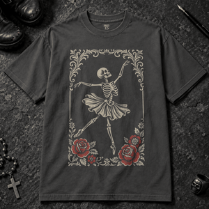 Ballet Skeleton T-Shirt - Graphite - S - Inked 13 - Unisex alternative tattoo apparel.