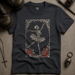 Ballet Skeleton T-Shirt (New Style) - Graphite - S - Inked 13 Ltd Unisex alternative tattoo apparel