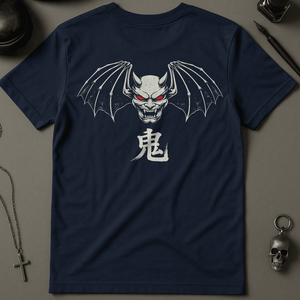 Bat Oni Mask T-Shirt - Navy - S - Inked 13 Ltd Unisex alternative tattoo apparel