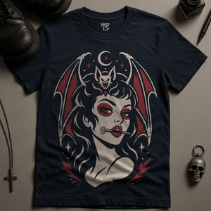 Bat Woman Woman Tattoo T-Shirt - Navy - S - Inked 13 Ltd Unisex alternative tattoo apparel