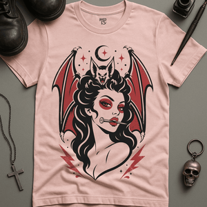 Bat Woman Woman Tattoo T-Shirt - Soft Pink - M - Inked 13 Ltd Unisex alternative tattoo apparel