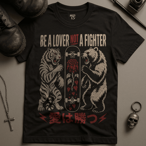 Be A Lover Not A Fighter T-Shirt - Black - S - Inked 13 Ltd Unisex alternative tattoo apparel