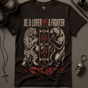 Be A Lover Not A Fighter T-Shirt - Brown - S - Inked 13 Ltd Unisex alternative tattoo apparel