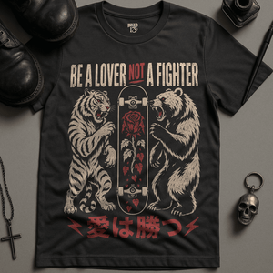 Be A Lover Not A Fighter T-Shirt - Dark Grey - S - Inked 13 Ltd Unisex alternative tattoo apparel