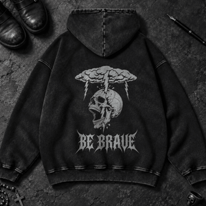 Be Brave Skull Washed Hoodie - Black Beauty - S - Inked 13 Ltd Unisex alternative tattoo apparel