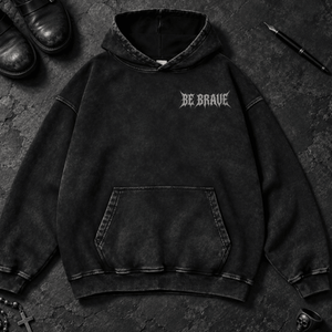 Be Brave Skull Washed Hoodie - Black Beauty - S - Inked 13 Ltd Unisex alternative tattoo apparel