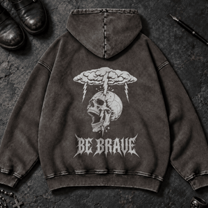 Be Brave Skull Washed Hoodie - Dark Gray - S - Inked 13 Ltd Unisex alternative tattoo apparel