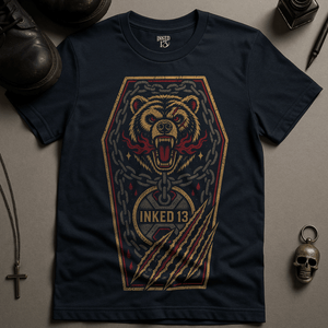 Bear Coffin I13 T-Shirt - Navy - S - Inked 13 Ltd Unisex alternative tattoo apparel
