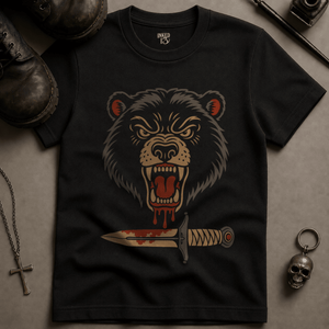 Bear Dagger Tattoo T-shirt - Black - S - Inked 13 Ltd Unisex alternative tattoo apparel