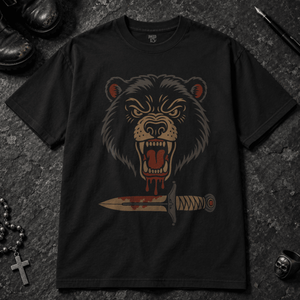 Bear Dagger Tattoo T-shirt - Black - S - Inked 13 - Unisex alternative tattoo apparel.