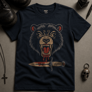 Bear Dagger Tattoo T-shirt - True Navy - S - Inked 13 Ltd Unisex alternative tattoo apparel