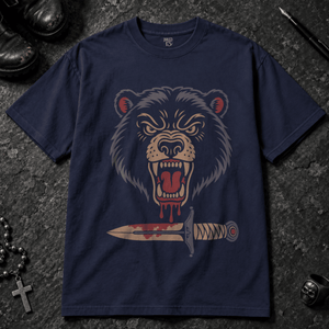 Bear Dagger Tattoo T-shirt - True Navy - S - Inked 13 - Unisex alternative tattoo apparel.