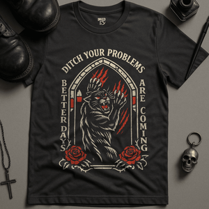 Better Days Are Coming Panther T-Shirt - Dark Grey - S - Inked 13 Ltd