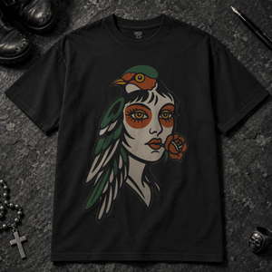 Bird Face Tattoo T-shirt - Black - S - Inked 13 - Unisex alternative tattoo apparel.