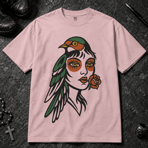 Bird Face Tattoo T-shirt - Blossom - S - Inked 13 - Unisex alternative tattoo apparel.