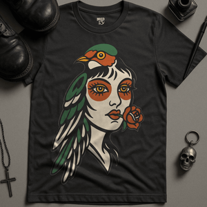 Bird Face Tattoo T-Shirt - Dark Grey - S - Inked 13 Ltd Unisex alternative tattoo apparel