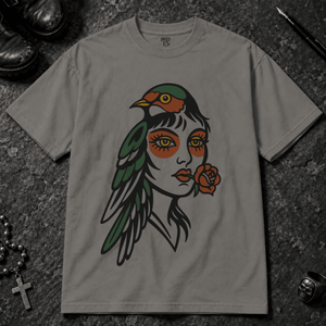 Bird Face Tattoo T-shirt - Grey - S - Inked 13 - Unisex alternative tattoo apparel.