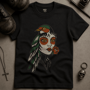 Bird Face Tattoo T-shirt (New Style) - Black - S - Inked 13 Ltd Unisex alternative tattoo apparel