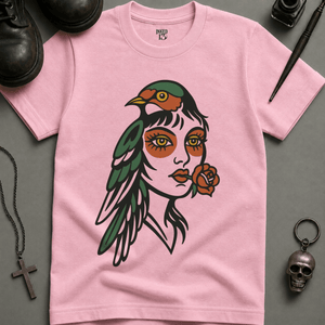 Bird Face Tattoo T-shirt (New Style) - Blossom - S - Inked 13 Ltd Unisex alternative tattoo apparel