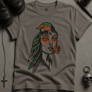 Bird Face Tattoo T-shirt (New Style) - Grey - S - Inked 13 Ltd Unisex alternative tattoo apparel