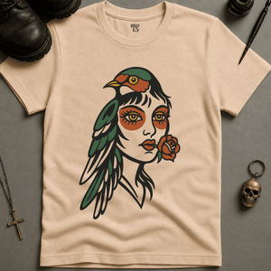Bird Face Tattoo T-shirt (New Style) - Ivory - S - Inked 13 Ltd Unisex alternative tattoo apparel