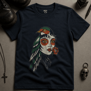 Bird Face Tattoo T-shirt (New Style) - True Navy - S - Inked 13 Ltd Unisex alternative tattoo apparel