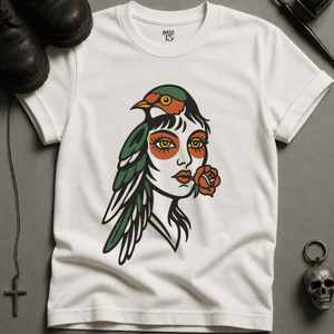 Bird Face Tattoo T-shirt (New Style) - White - S - Inked 13 Ltd Unisex alternative tattoo apparel