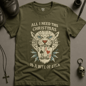 Bite Of Luck T-Shirt - Military Green - S - Inked 13 Ltd