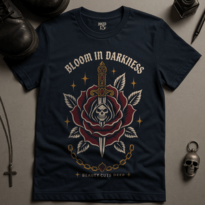 Bloom In Darkness T-Shirt - Navy - S - Inked 13 Ltd Unisex alternative tattoo apparel