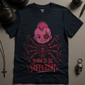 Born To Be Different Cyborg T-Shirt - Navy - S - Inked 13 Ltd Unisex alternative tattoo apparel