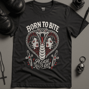 Born To Bite T-Shirt - Dark Grey - S - Inked 13 Ltd Unisex alternative tattoo apparel