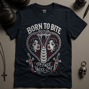 Born To Bite T-Shirt - Navy - S - Inked 13 Ltd Unisex alternative tattoo apparel