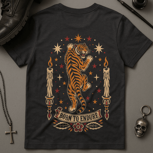 Born To Endure Tiger T-Shirt - Dark Grey - S - Inked 13 Ltd Unisex alternative tattoo apparel