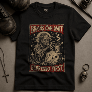 Brains Can Wait T-shirt - Black - S - Inked 13 Ltd Unisex alternative tattoo apparel